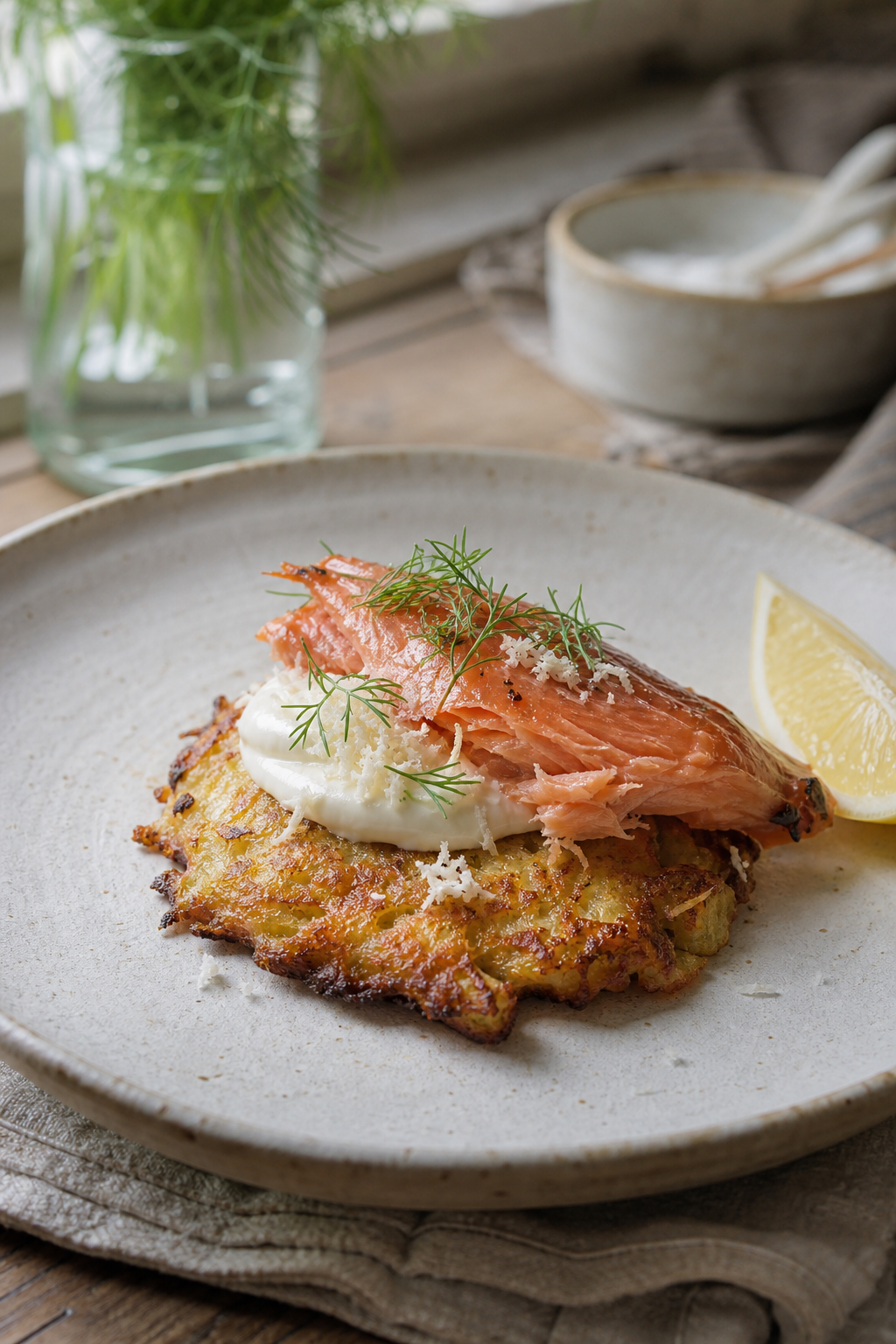 Små potatisplättar med varmrökt öring